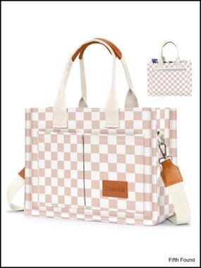 Canvas Tote Bag with Pockets Crossbody Shoulder Handbag Casual Work Bag